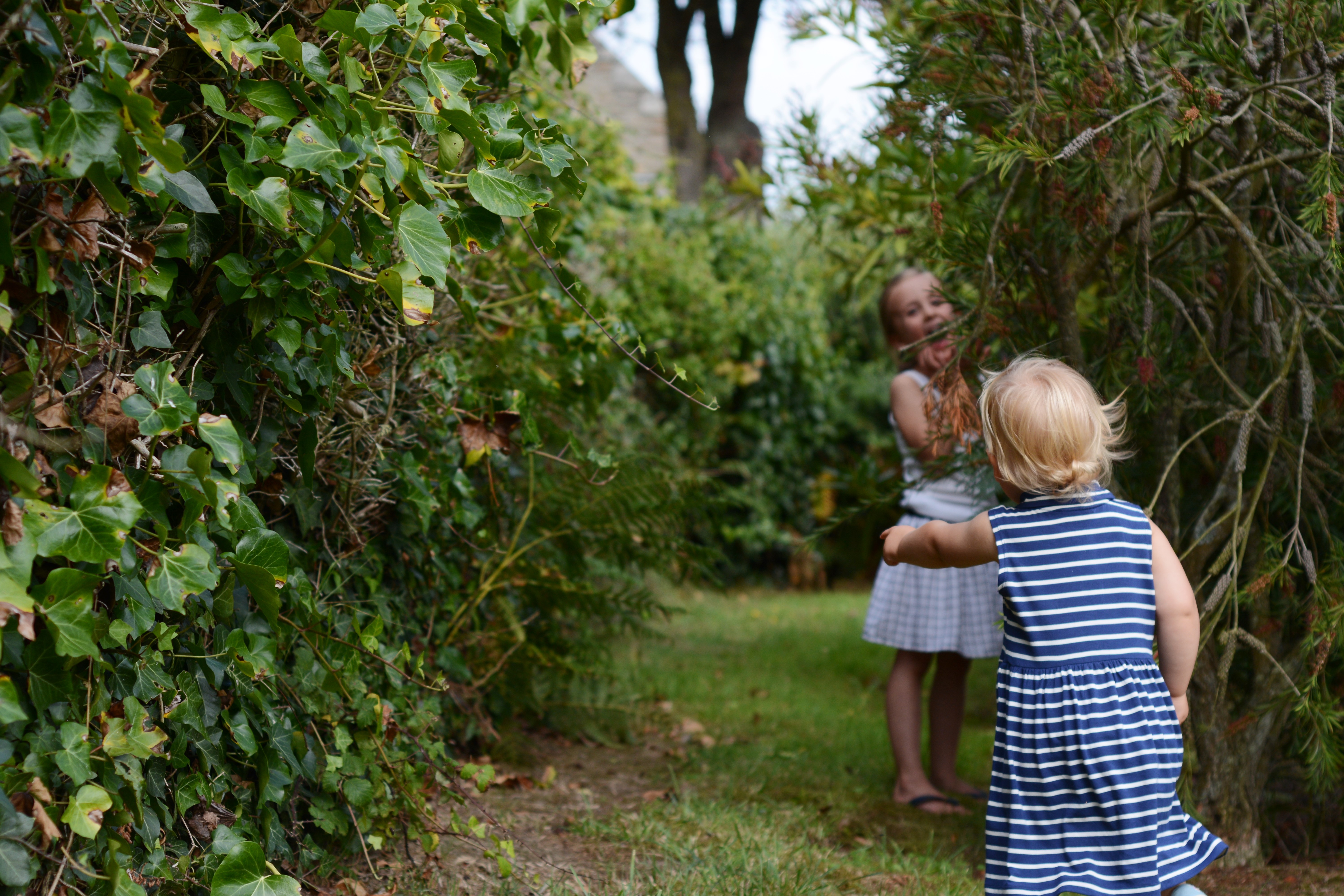 France Brittany Roscoff Our French Adventure Week one Girls playing hide and seek in the garden